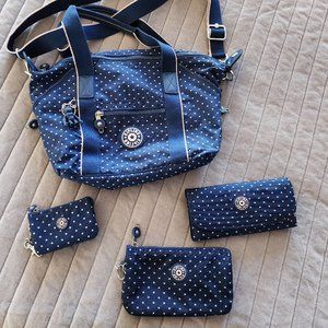 Kipling Navy Blue Polka Dot Crossbody Bag Set